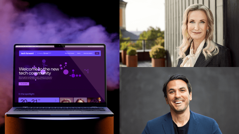 Tech Forward by Techarena and Teknikföretagen. Top right: Pia Sandvik, CEO, Teknikföretagen. Bottom right: Omid Ekhlasi, CEO and Founder, Techarena.