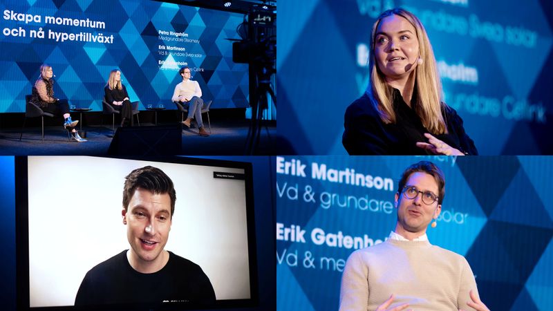 Hypertillväxt-panelen med Petra Ringström, Steamery, Erik Gatenholm, Cellink och Erik Martinson, Svea Solar. Foto: Tommy Fondelius.